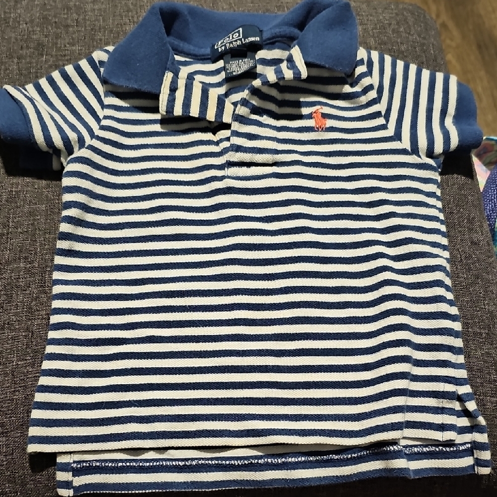 Polo Ralph Lauren Navy White Striped Polo Blue White 12 Months Toddler Shirt